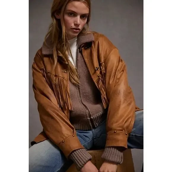 We The Free Knox Vegan leather brown fringe jacket size small - Picture 2 of 9